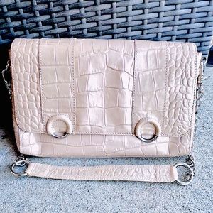 Michael Rome handbag croc style genuine leather champagne gold color